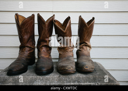 Nahaufnahme von abgenutzten Cowboy-Stiefel Stockfoto