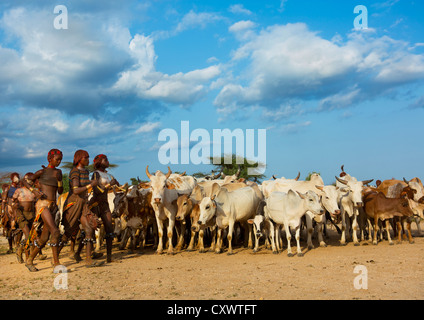 Hamer Stamm Frauen während der Stier springen Zeremonie, Turmi, Omo-Tal, Äthiopien Stockfoto