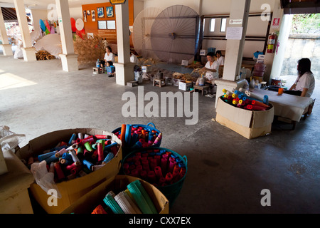 Blick in eine Fabrik produzieren traditionelle Papier Sonnenschirme in Bosang, Thailand Stockfoto