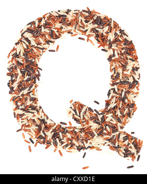 Q, Alphabet aus Bio Vollkorn Reis Stockfoto