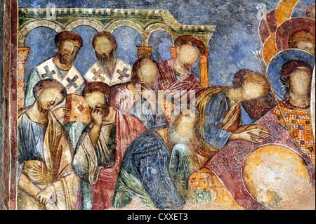 Tod der Jungfrau Maria mit den Aposteln, Fresko in der Kreuzritterkirche, Benediktiner-Abtei Abbaye Sainte Marie De La Resurrection Stockfoto