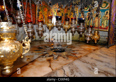 Geburtsort von Jesus, Star of Bethlehem Kirche des Nativity, Bethlehem, Westjordanland, Israel, Nahost Stockfoto