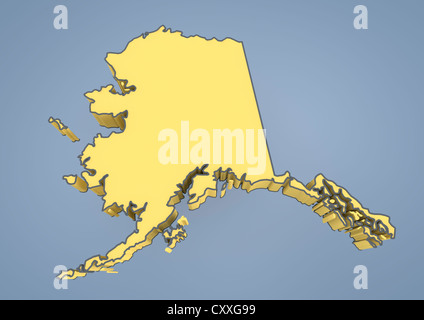 Karte von Alaska, AK, USA, Vereinigte Staaten von Amerika, Kontur, 3D illustration Stockfoto