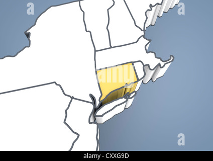 Karte von Connecticut, CT, USA, Vereinigte Staaten von Amerika, Kontur, 3D illustration Stockfoto