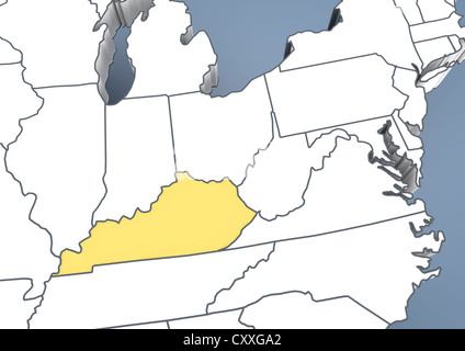 Karte von Kentucky, KY, USA, Vereinigte Staaten von Amerika, Kontur, 3D illustration Stockfoto