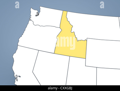 Karte von Idaho, ID, USA, Vereinigte Staaten von Amerika, Kontur, 3D illustration Stockfoto