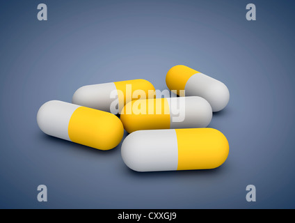Tabletten, Medikamente, symbolisches Bild für Gesundheitswesen, Medizin, 3D illustration Stockfoto