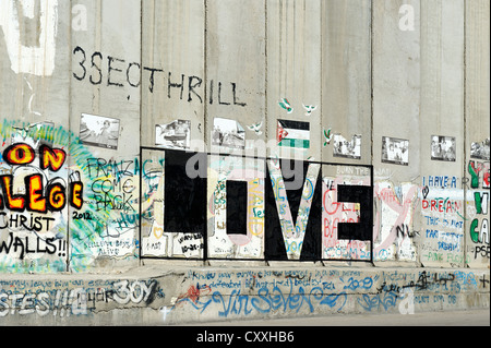 Graffiti auf eine Mauer, Betonwand, israelischen Sperranlage, Grenze in Bethlehem, Israel, Nahost Stockfoto