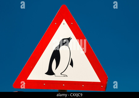 Warnschild, Pinguine, Kap Agulhas, Western Cape, Südafrika, Afrika Stockfoto