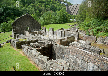 Die stillgelegten und verlassenen führen Minen am Bryntail am Fluss Afon Clywedog.  SCO 8668 Stockfoto