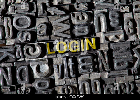 Alten führen Buchstaben das Wort "LOGIN" Stockfoto