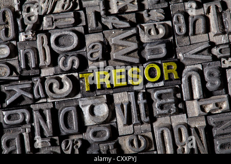 Alten führen Buchstaben das Wort "Tresor", Deutsch für sichere Stockfoto