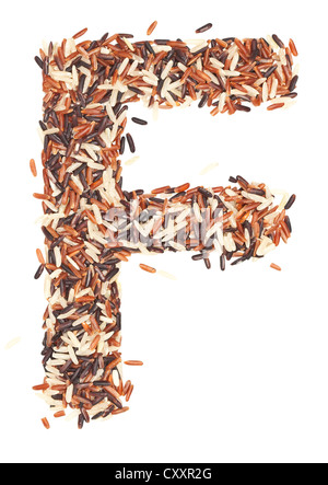 F, Alphabet aus organischen ganzen Korn Reis Stockfoto