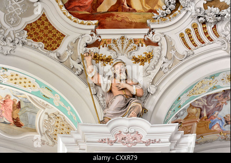 Innenansicht, Abbildung auf einer Säule, Pilgrimage Church of St. Peter und Paul, erbaut von den Brüdern Zimmermann, 1728-1731 Stockfoto