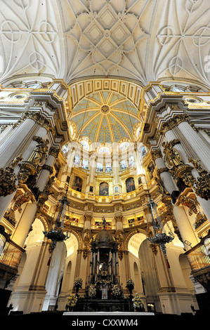 Gewölbte Decke und Altar Bereich, Kathedrale Santa Maria De La Encarnación, Kathedrale von Granada, Granada, Andalusien, Spanien, Europa Stockfoto