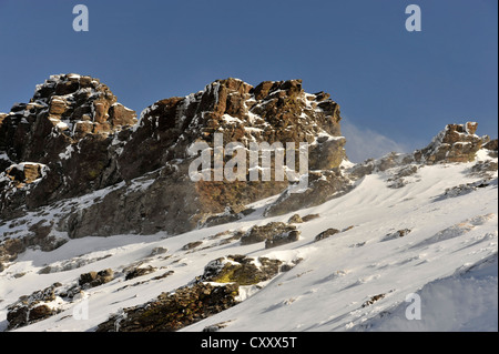 Berge in Andalusien, mit Schnee, in der Nähe von Mount Veleta oder Pico del Veleta, 3392m, Gueejar-Sierra Stockfoto