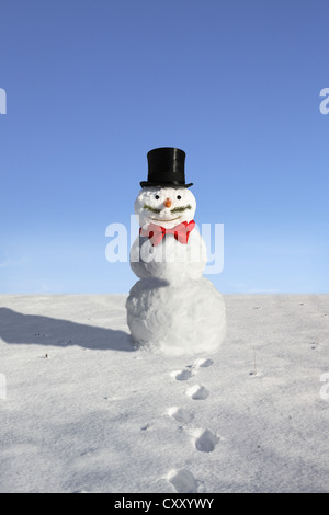 Schneemann mit Zylinder, Fliege und einen Schnurrbart Stockfoto