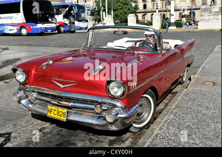 Chevrolet Cabrio, Oldtimer Autos aus den 1950er Jahren im Zentrum von Havanna, Centro Habana, Cuba, große Antillen Stockfoto