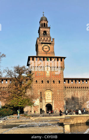 Fortezza Schloss Sforzesco, Baubeginn im Jahre 1450, Mailand, Lombardei, Italien, Europa, PublicGround Stockfoto