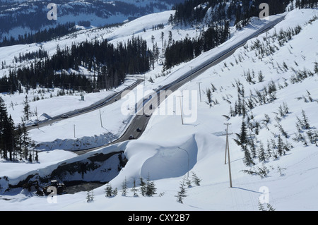 Autos kommen und gehen zu Mount Washington Ski Resort, Comox Valley, Vancouver Island, British Columbia, Kanada. Stockfoto