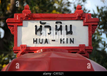Zeichen, Bahnhof, Hua Hin, Thailand, Asien Stockfoto