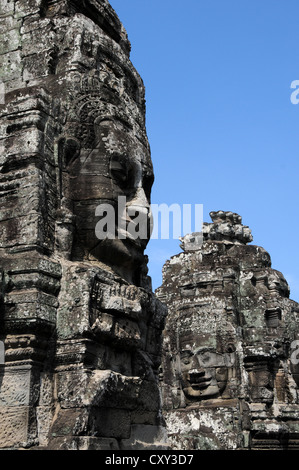 Felswände, Bayon Tempel, Angkor, Kambodscha, Asien Stockfoto