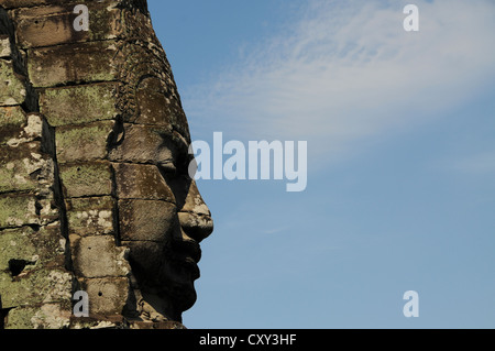 Stein-Gesicht Lokeshwaram, Bayon Tempel, Angkor, Kambodscha, Asien Stockfoto