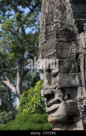 Stein-Gesicht Lokeshwaram, Bayon Tempel, Angkor, Kambodscha, Asien Stockfoto