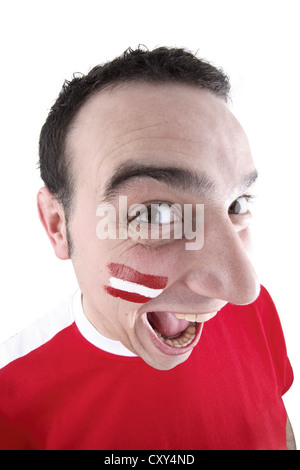 Junger Mann, Fußball-Fan mit einem gemalten Gesicht, österreichische Nationalflagge Stockfoto