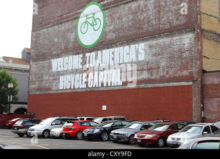 Fahrrad-Hauptstadt anmelden volle Parkplatz, Portland, Oregon, USA Stockfoto