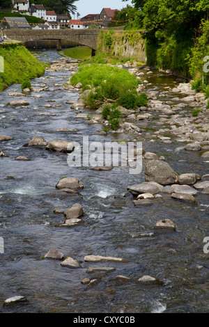 Lynmouth Devon.  Fluss, der durch die beliebten Touristenstadt. Stockfoto