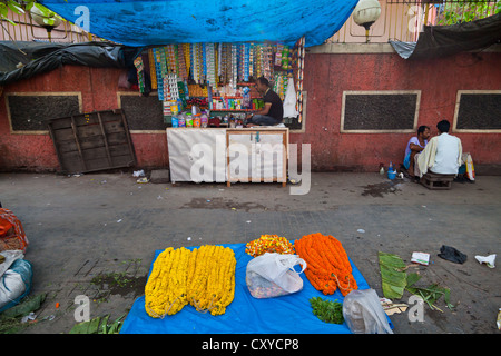 Landschaft auf dem Blumenmarkt Malik Ghat in Kolkata, Indien Stockfoto