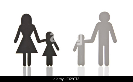 Piktogramm der Familie, getrennt, symbolisches Bild für Scheidung Stockfoto
