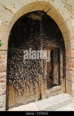 Eingang des Castillo, Schloss, Ignacio Zuloaga Museum, Dorf von Pedraza De La Sierra, Provinz Segovia, Castilla y Leon Stockfoto