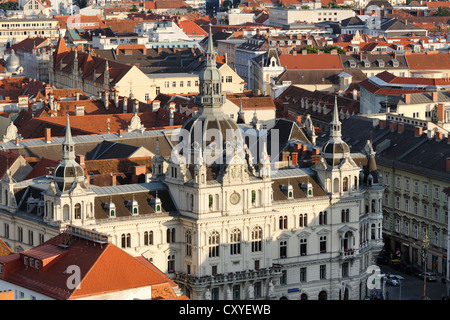Blick vom Schlossberg, Schlossberg, zum Rathaus, Graz, Steiermark, Österreich, Europa, PublicGround Stockfoto