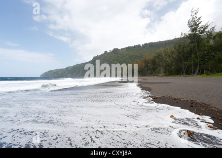 Black Sand Beach, Waipio Valley, Big Island, Hawaii, USA Stockfoto