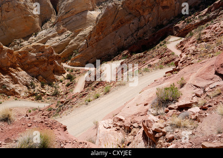 Serpentinen auf den Burr Trail Road, Capitol Reef National Park, Utah, USA Stockfoto