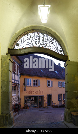 Alte Stadt von Kirchberg an der Jagst, Kirchstrasse Straße, Poststraße Street, Jagsttalbahn Tal, Region Hohenlohe Stockfoto