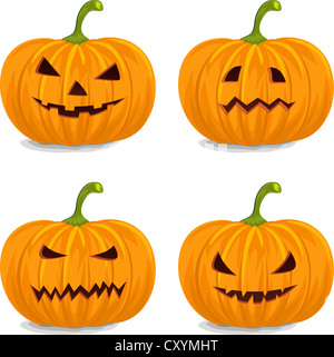 Vier Art dekorative gelbe Kürbisse für Halloween. Stockfoto