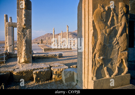 Die Überreste der Halle der hundert Säulen, Persepolis, Shiraz, Iran, Asien Stockfoto