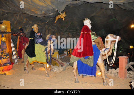 Alte Mode Weihnachtsszenen, der lebenden Krippe (Belen Viviente) am 26. Dezember 2011 in Beas, Spanien Stockfoto