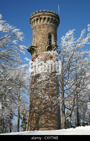 Ausschau auf Mt Kickelhahn im Winter, in der Nähe von Ilmenau, Thüringer Wald, Thüringen Stockfoto