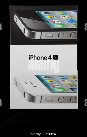 iPhone 4 s-Boxen für weiß und schwarz Handys Stockfoto