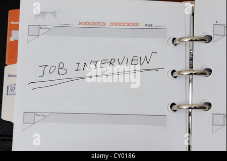 Job Interview Wörter geschrieben am notebook Stockfoto