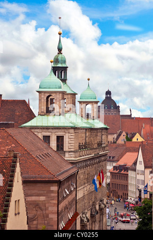 Nürnberg, Deutschland, eine Ansicht von Nürnberg Burg der Town Hall (Rathaus), Wolffscher Bau Bau, Middle Franconia, Bayern Stockfoto