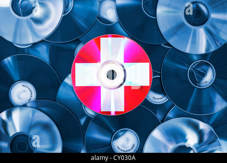 CD mit Schweizer Kreuz, symbolisches Bild für Schweizer Bankdaten Stockfoto
