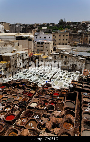 Traditionellen Gerbereien und Farbstoff arbeitet in Fes, Fez, Fès-Boulemane, Marokko, Nordafrika, Maghreb, Afrika Stockfoto