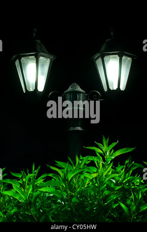 Nacht-Bild der Lampe hautnah. Dekorative Garten in der Nacht. Stockfoto