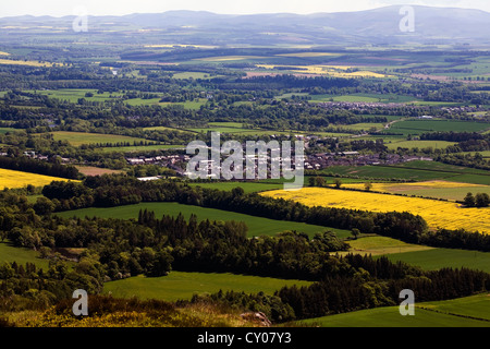 St. Boswells und der Cheviots Süd-Ost vom Gipfel des Eildon Hills Melrose schottischen Grenzen Schottland suchen Stockfoto