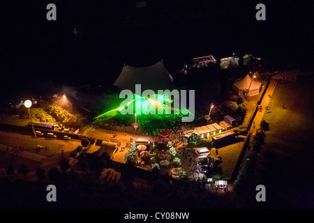 Luftaufnahme, Laser-Show am Abend, Nordsternpark, Leistungsbereich, Amphitheater, Extraschicht 2012, besondere kulturelle Veranstaltung Stockfoto